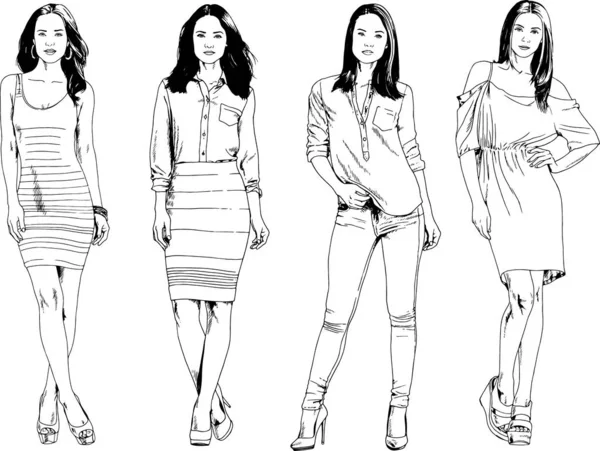 Desenhos Vetoriais Sobre Tema Menina Desportiva Magro Bonita Roupas Casuais —  Vetores de Stock