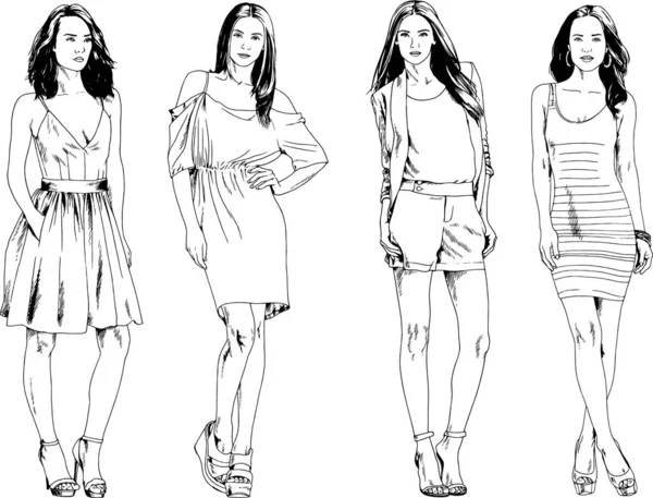 Desenhos Vetoriais Sobre Tema Menina Desportiva Magro Bonita Roupas Casuais — Vetor de Stock