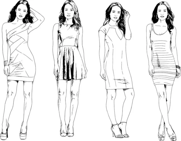 Dibujos Vectoriales Sobre Tema Hermosa Chica Deportiva Delgada Ropa Casual — Vector de stock