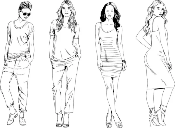 Desenhos Vetoriais Sobre Tema Menina Desportiva Magro Bonita Roupas Casuais —  Vetores de Stock