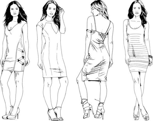 Desenhos Vetoriais Sobre Tema Menina Desportiva Magro Bonita Roupas Casuais — Vetor de Stock