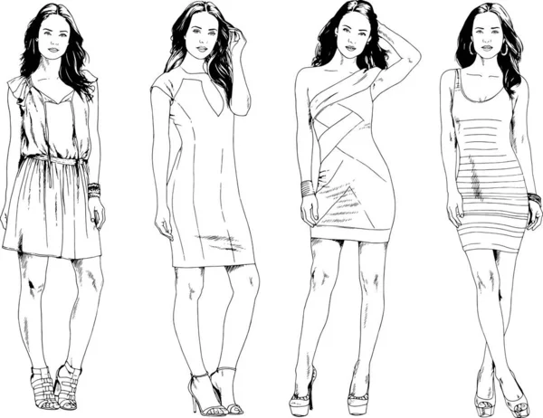 Dibujos Vectoriales Sobre Tema Hermosa Chica Deportiva Delgada Ropa Casual — Vector de stock