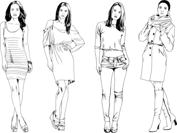 Desenhos Vetoriais Sobre Tema Menina Desportiva Magro Bonita Roupas Casuais —  Vetores de Stock