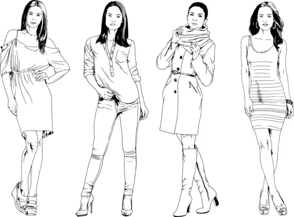 Desenhos Vetoriais Sobre Tema Menina Desportiva Magro Bonita Roupas Casuais —  Vetores de Stock