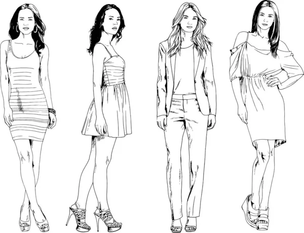 Desenhos Vetoriais Sobre Tema Menina Desportiva Magro Bonita Roupas Casuais —  Vetores de Stock