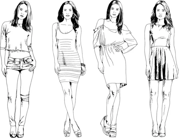 Desenhos Vetoriais Sobre Tema Menina Desportiva Magro Bonita Roupas Casuais —  Vetores de Stock