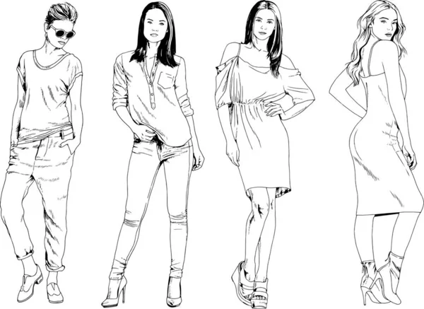 Desenhos Vetoriais Sobre Tema Menina Desportiva Magro Bonita Roupas Casuais —  Vetores de Stock