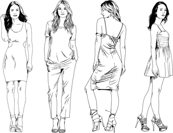 Desenhos Vetoriais Sobre Tema Menina Desportiva Magro Bonita Roupas Casuais —  Vetores de Stock