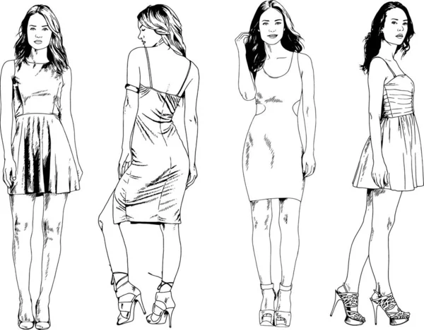 Dessins Vectoriels Sur Thème Belle Fille Sportive Mince Vêtements Décontractés — Image vectorielle