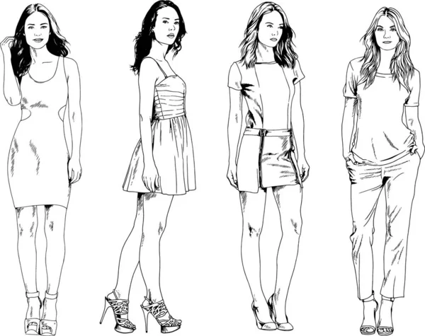 Desenhos Vetoriais Sobre Tema Menina Desportiva Magro Bonita Roupas Casuais —  Vetores de Stock