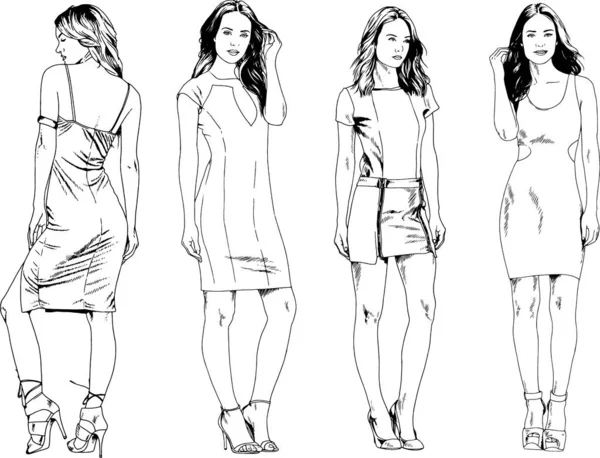 Desenhos Vetoriais Sobre Tema Menina Desportiva Magro Bonita Roupas Casuais —  Vetores de Stock