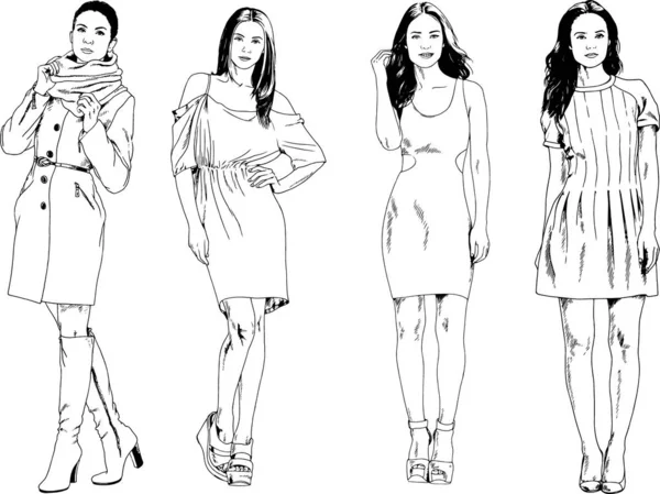 Desenhos Vetoriais Sobre Tema Menina Desportiva Magro Bonita Roupas Casuais —  Vetores de Stock