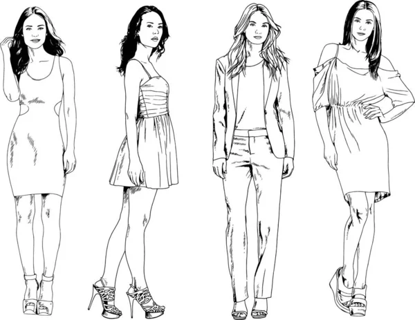 Desenhos Vetoriais Sobre Tema Menina Desportiva Magro Bonita Roupas Casuais — Vetor de Stock