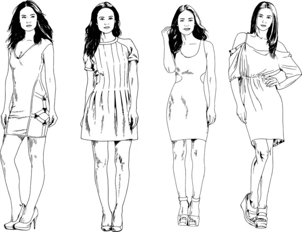 Dessins Vectoriels Sur Thème Belle Fille Sportive Mince Vêtements Décontractés — Image vectorielle