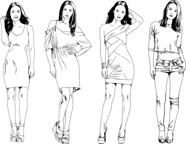 Desenhos Vetoriais Sobre Tema Menina Desportiva Magro Bonita Roupas Casuais —  Vetores de Stock