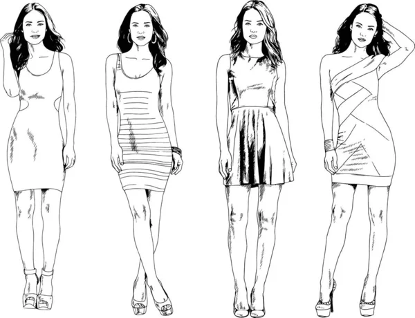 Vektor Zeichnungen Zum Thema Schöne Schlanke Sportliche Mädchen Lässiger Kleidung — Stockvektor