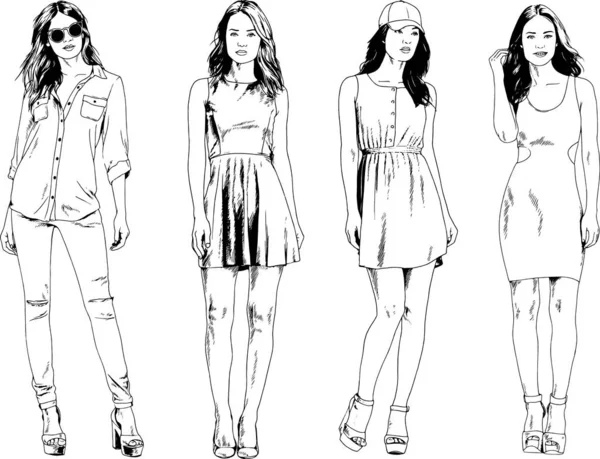 Desenhos Vetoriais Sobre Tema Menina Desportiva Magro Bonita Roupas Casuais —  Vetores de Stock