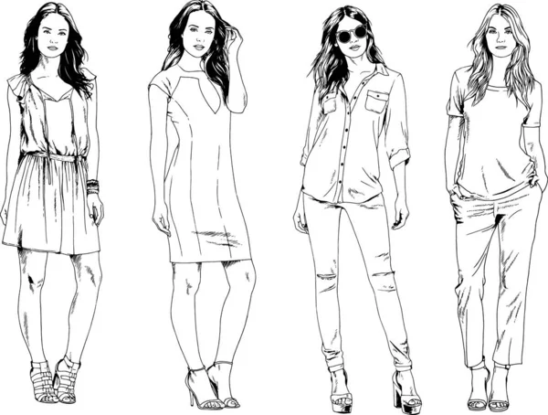 Desenhos Vetoriais Sobre Tema Menina Desportiva Magro Bonita Roupas Casuais —  Vetores de Stock