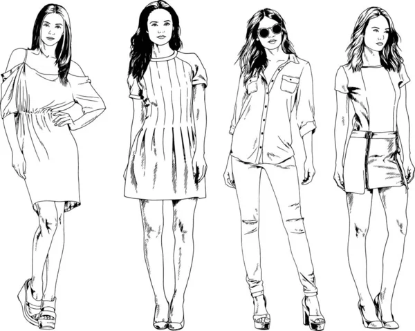 Desenhos Vetoriais Sobre Tema Menina Desportiva Magro Bonita Roupas Casuais —  Vetores de Stock