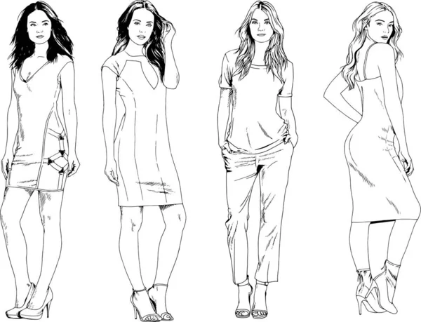 Desenhos Vetoriais Sobre Tema Menina Desportiva Magro Bonita Roupas Casuais —  Vetores de Stock