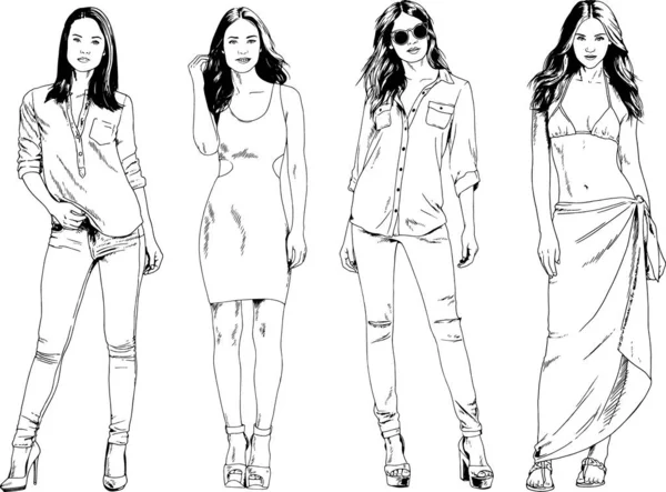 Desenhos Vetoriais Sobre Tema Menina Desportiva Magro Bonita Roupas Casuais —  Vetores de Stock