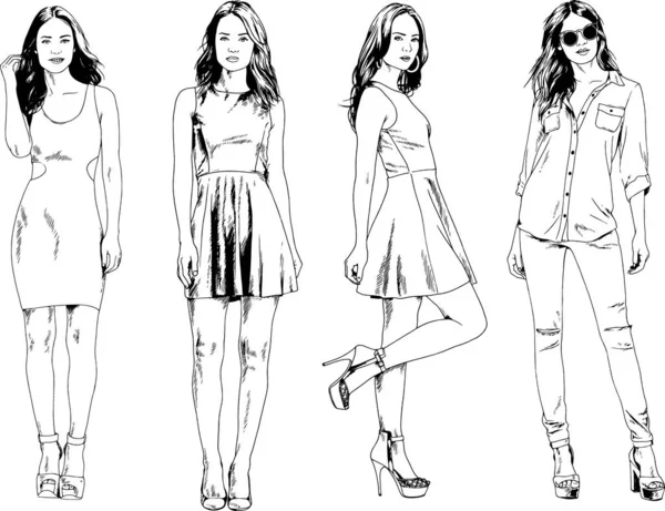 Desenhos Vetoriais Sobre Tema Menina Desportiva Magro Bonita Roupas Casuais —  Vetores de Stock