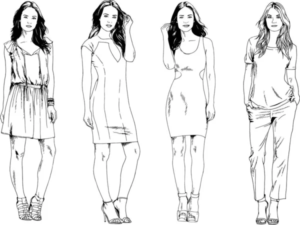 Desenhos Vetoriais Sobre Tema Menina Desportiva Magro Bonita Roupas Casuais — Vetor de Stock