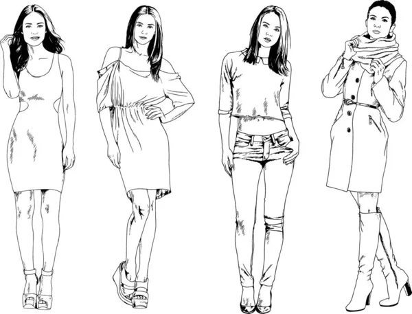 Desenhos Vetoriais Sobre Tema Menina Desportiva Magro Bonita Roupas Casuais —  Vetores de Stock