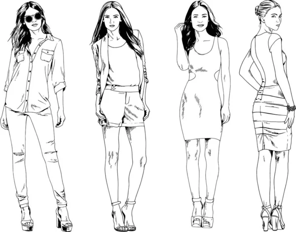 Desenhos Vetoriais Sobre Tema Menina Desportiva Magro Bonita Roupas Casuais —  Vetores de Stock