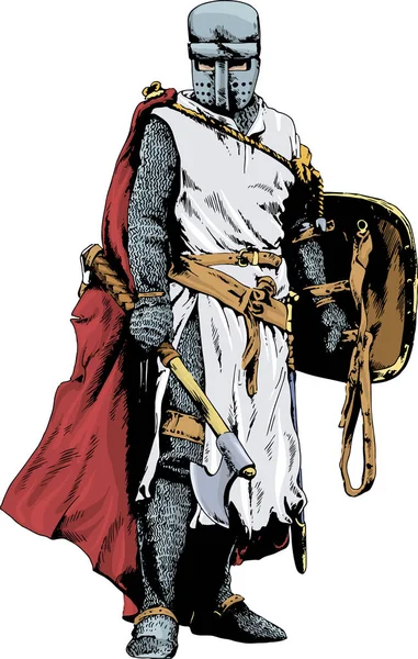 本格的に手描きインクで描かれた鎧の大騎士 — ストックベクタ