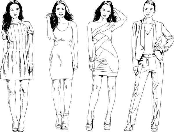 Desenhos Vetoriais Sobre Tema Menina Desportiva Magro Bonita Roupas Casuais — Vetor de Stock