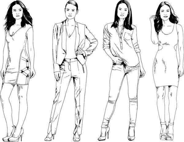 Desenhos Vetoriais Sobre Tema Menina Desportiva Magro Bonita Roupas Casuais —  Vetores de Stock