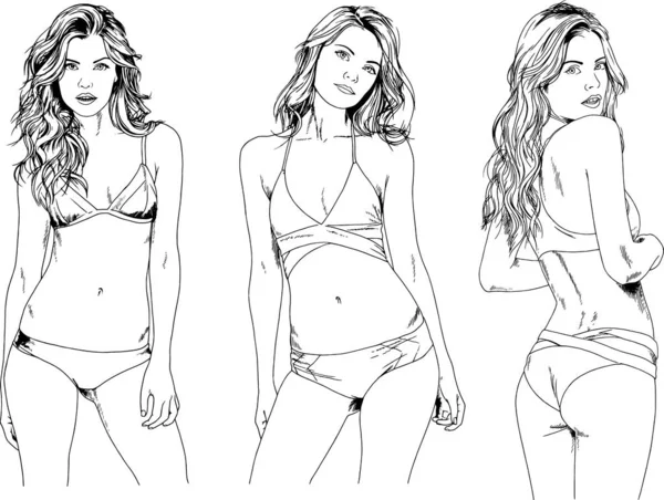 Dibujos Vectoriales Bocetos Hermosas Chicas Rubias Trajes Baño Poses Sexuales — Archivo Imágenes Vectoriales