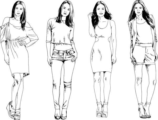 Dessins Vectoriels Sur Thème Belle Fille Sportive Mince Vêtements Décontractés — Image vectorielle