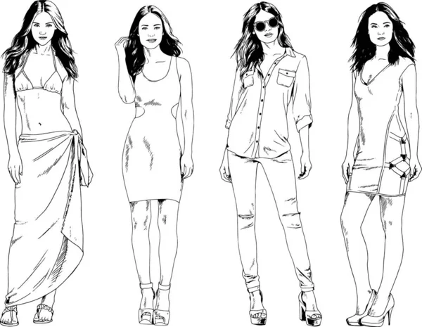 Desenhos Vetoriais Sobre Tema Menina Desportiva Magro Bonita Roupas Casuais —  Vetores de Stock