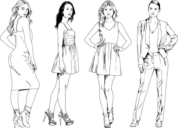 Desenhos Vetoriais Sobre Tema Menina Desportiva Magro Bonita Roupas Casuais —  Vetores de Stock