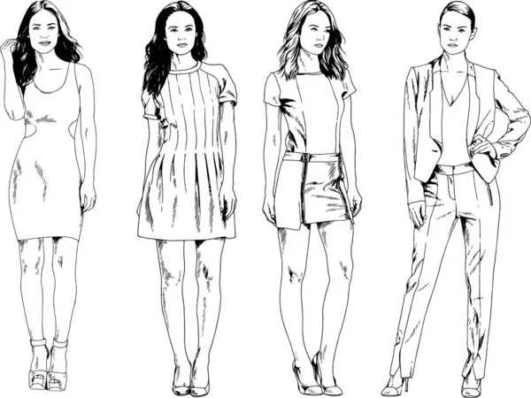 Desenhos Vetoriais Sobre Tema Menina Desportiva Magro Bonita Roupas Casuais — Vetor de Stock