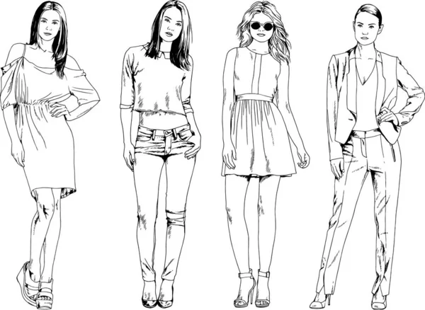 Desenhos Vetoriais Sobre Tema Menina Desportiva Magro Bonita Roupas Casuais —  Vetores de Stock