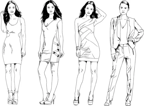 Desenhos Vetoriais Sobre Tema Menina Desportiva Magro Bonita Roupas Casuais —  Vetores de Stock