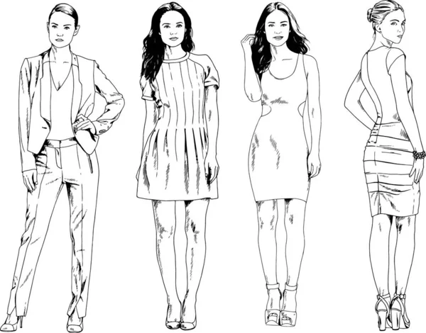 Desenhos Vetoriais Sobre Tema Menina Desportiva Magro Bonita Roupas Casuais —  Vetores de Stock