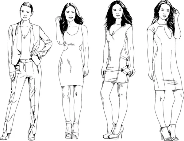 Desenhos Vetoriais Sobre Tema Menina Desportiva Magro Bonita Roupas Casuais — Vetor de Stock