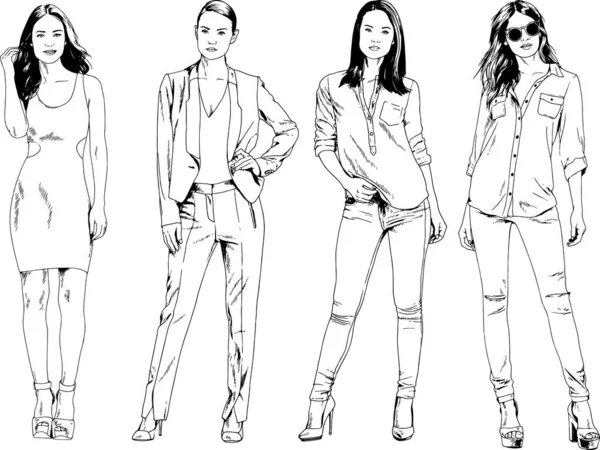 Desenhos Vetoriais Sobre Tema Menina Desportiva Magro Bonita Roupas Casuais —  Vetores de Stock