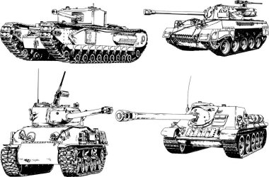 Mürekkep el yazısıyla çizilmiş güçlü bir tank.
