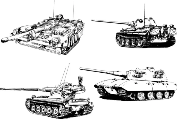 Потужний Танк Пістолетом Намальованим Чорнилі Вільний Ескіз — стоковий вектор