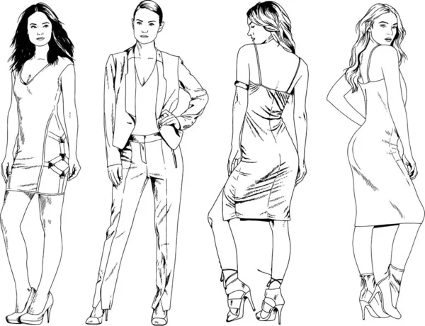 Desenhos Vetoriais Sobre Tema Menina Desportiva Magro Bonita Roupas Casuais —  Vetores de Stock