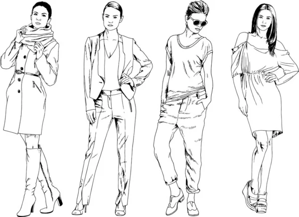 Desenhos Vetoriais Sobre Tema Menina Desportiva Magro Bonita Roupas Casuais —  Vetores de Stock