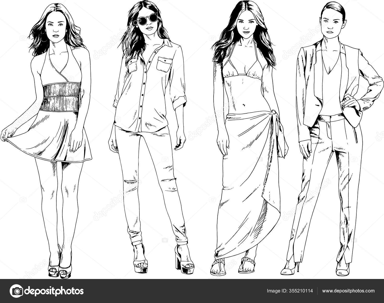 Vector Drawings Theme Beautiful Slim Sporty Girl Casual Clothes