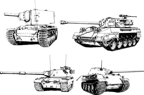 Mächtiger Panzer Mit Einer Tusche Gezeichneten Freihand Skizze — Stockvektor