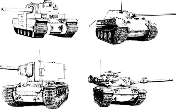 Potente Tanque Con Arma Dibujada Tinta Boceto Mano Alzada — Vector de stock