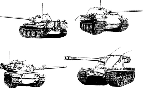 Mächtiger Panzer Mit Einer Tusche Gezeichneten Freihand Skizze — Stockvektor